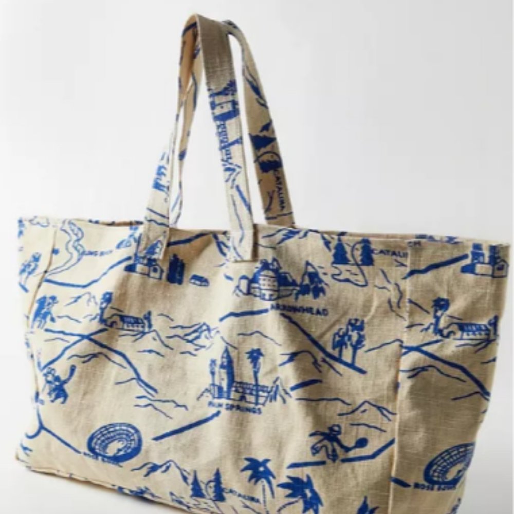 East-West Printed Jute Tote Bag Hawaiian Bag